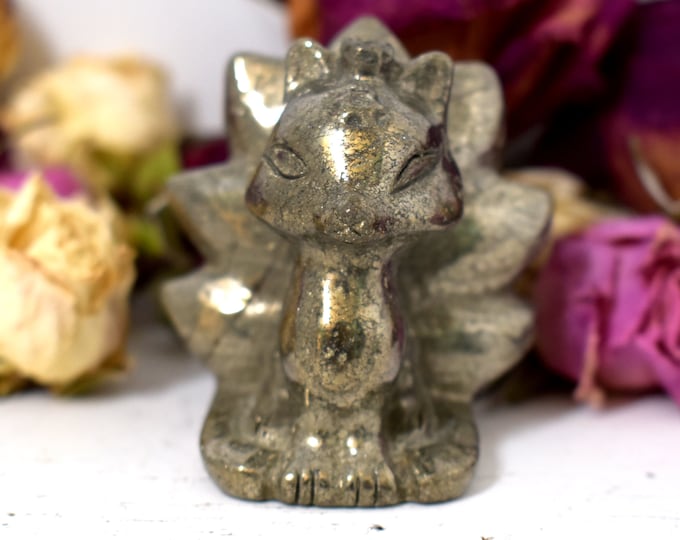 Featured listing image: Pyrite Nine Tailed Fox - Pyrite Kitsune - Solar-Plexus Chakra