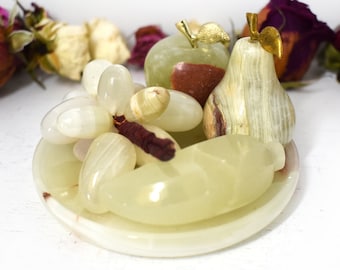 Small Green Onyx Crystal Fruit Plates, Apple, Pear, Grapes, Pepper, Banana  (Multiple Sets to Choose from!)
