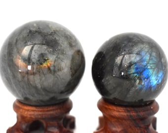 Small Labradorite Crystal Balls/Spheres - HIGH FLASH! - Peach and Blue!