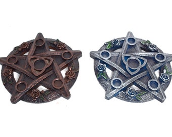 Bronze and Silver Pentagram Crystal Ball Stands/Holders