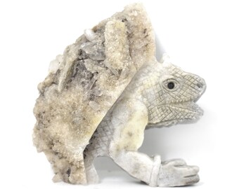 Gecko Clear Quartz Geode Crystal Carving