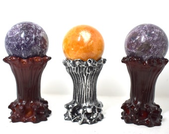 Tree Stump Crystal Ball Stands/Crystal Sphere Holders - Dark Brown, Light Brown, Silver