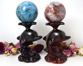 Dolphin Crystal Ball Stands/Crystal Sphere Holders (Mahogany & Black)