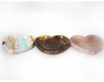 Heart Trinket Dishes - Strawberry Quartz, Caribbean Calcite & Chocolate Calcite