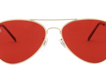 Red Aviator Mood-Boosting Sunglasses with Protective Chakra Bag