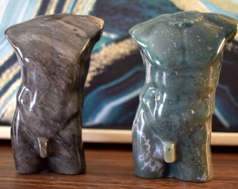 Male Fertility Figures (Moss Agate & Silver Sheen Obsidian)