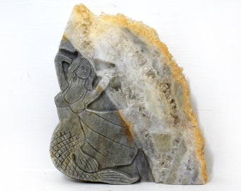 Geode Mermaid Carving Clear Quartz