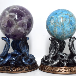 Cobra and Skulls Sphere Stands/Crystal Ball Holders (Blue & Silver)