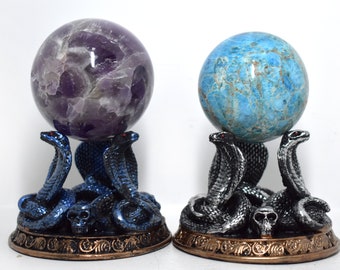 Cobra and Skulls Sphere Stands/Crystal Ball Holders (Blue & Silver)