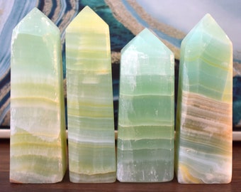 Pistachio Calcite/Green Caribbean Calcite Towers - Heart & Third-Eye Chakra