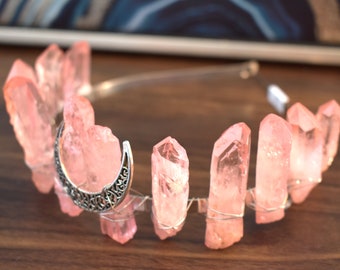 Rose Quartz Crystal Crown - Heart Chakra - Bridesmaid, Bride to be, Bridal Shower Accessories