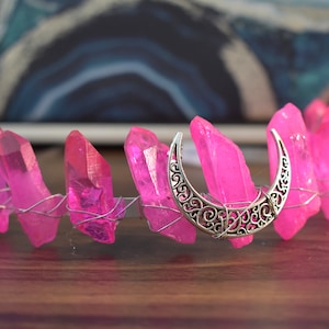 Pink Aura Crystal Quartz Crown - Heart Chakra - Bride To Be - Bridesmaid - Boho Wedding Accessories