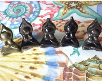 Crystal Yoga Women Statues (Silver-Sheen Obsidian and Pyrite)