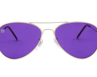 Violet Aviator Mood-Boosting Sunglasses with Protective Chakra Bag
