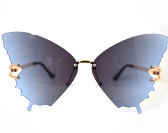 Dark Blue Ombre Butterfly Mood-Boosting Sunglasses - Throat Chakra - Color Therapy