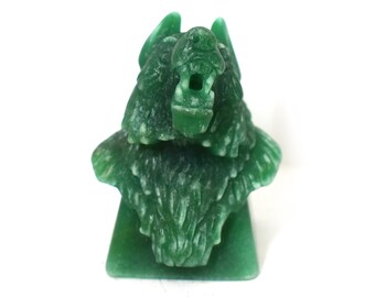Crystal Aventurine Wolf Bust - Sculpture, Figurine - Prosperity - Fortune - Luck - Heart Chakra