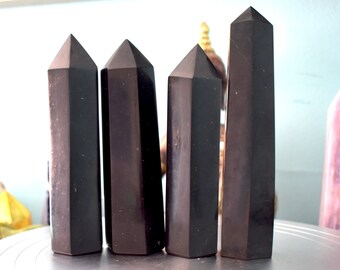 Polished Black Tourmaline & Obsidian Towers - Root Chakra