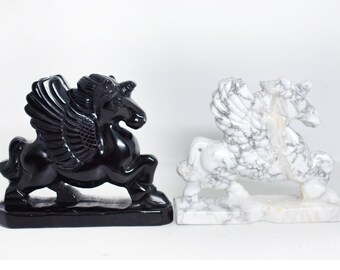 Crystal Pegasus Figurines (Obsidian & White Howlite)
