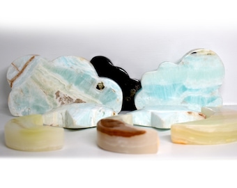Crystal Stars, Moon & Clouds (Pistachio Calcite, Caribbean Calcite, Snowflake Obsidian)