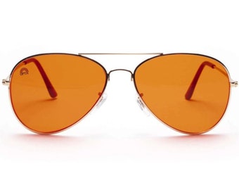 Orange Aviator Mood-Boosting Sunglasses with Protective Chakra Bag