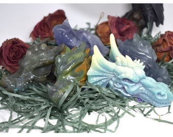 Crystal Dragon Heads (Plus one Glow in the Dark, Ocean Jasper, Labradorite, Strawberry Quartz, Fluorite)