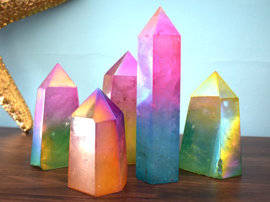 Rainbow Aura Quartz & Cotton Candy Quartz Towers 1 All Chakras Etsy