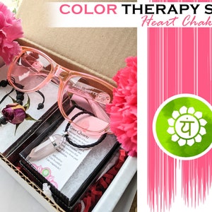Heart Chakra Sunglass Bundle - Color Therapy Sunglasses - Gifts For Her - Rose Quartz - Love Crystals