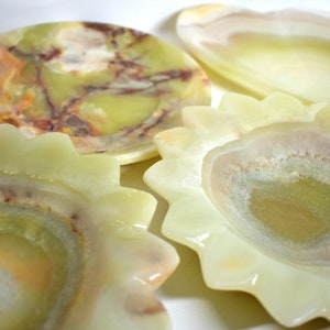Green Onyx Heart Dish, Scalloped Dish and Plate