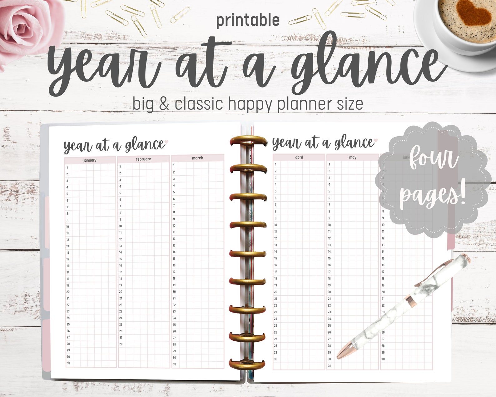 Year at a Glance Printable Yearly Planner Big &amp; Classic - Etsy