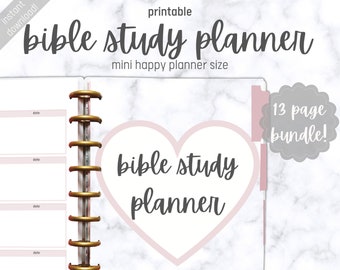 Bible Study Planner, Printable Bundle, Mini Happy Planner Inserts, Prayer Journal, Faith Planner, Bible Tracker, Christian Template PDF