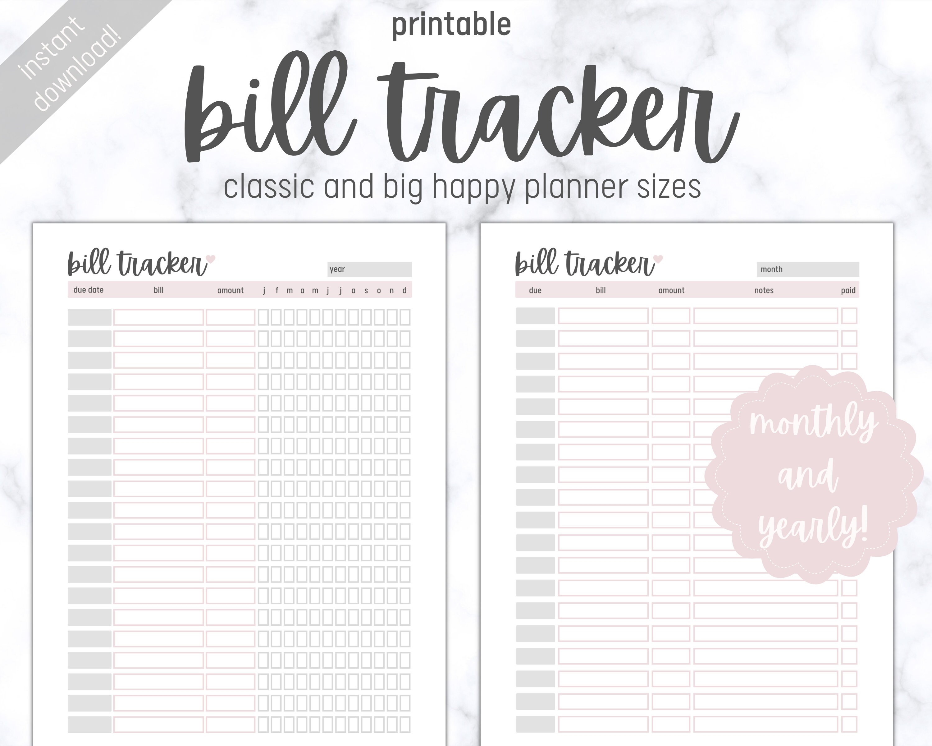 Bill Payment Printable Monthly Yearly Bill Pay Checklist - Etsy