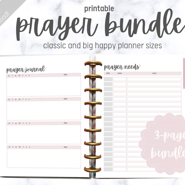 Prayer List Needs Daily Journal Tracker Planner Insert Bundle Template PDF Discbound Big Classic Happy Planner HP Printable Inserts Refill