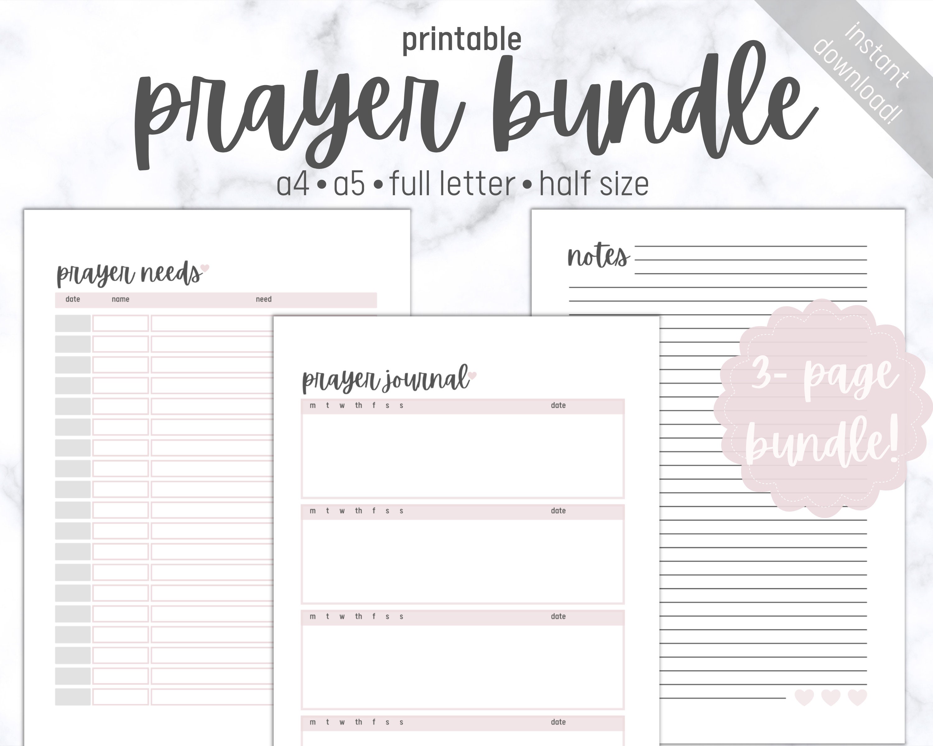 Prayer Journal, Printable Prayer Tracker, A4, A5, Half Size, Full Letter  Planner Inserts, Prayer Planner, Faith & Devotional Planner, PDF 