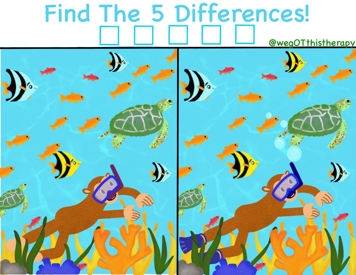 Spot the FIVE Differences Animal Themed Worksheets for Kids | Etsy