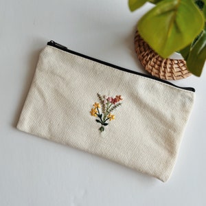 Bouquet of Flowers Pouch, Canvas Pencil Case, Makeup Pouch, Hand Embroidery, Cute Gift, Cute Pouch, Graduation Gift, Bridesmaid Gifts image 3