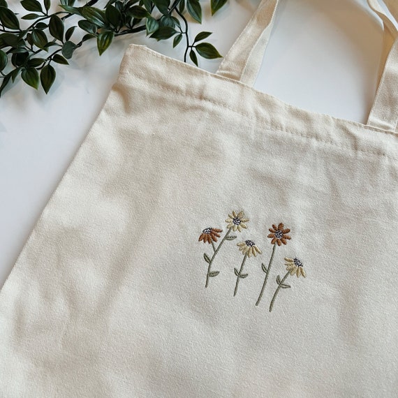 Embroidered Sunflowers Tote Bag, Canvas Tote Bag, Reusable Bag, Hand Embroidered Tote, Cotton Canvas, Sunflowers Tote Bag
