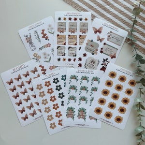 Stickervellen lente, set stickervellen, 7 stickervellen, schattige stickervellen, Bullet Journal-stickers, scrapbookingstickers, mat