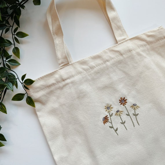 Embroidered Sunflowers Tote Bag, Canvas Tote Bag, Reusable Bag, Hand Embroidered Tote, Cotton Canvas, Sunflowers Tote Bag