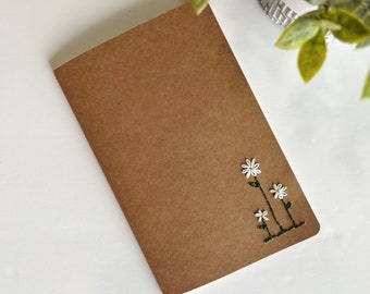 Hand Embroidered Kraft Notebook, Embroidered Daisy Notebook, Kraft Notebook, Lined Notebook, A5 Kraft Notebook, Cute Notebook