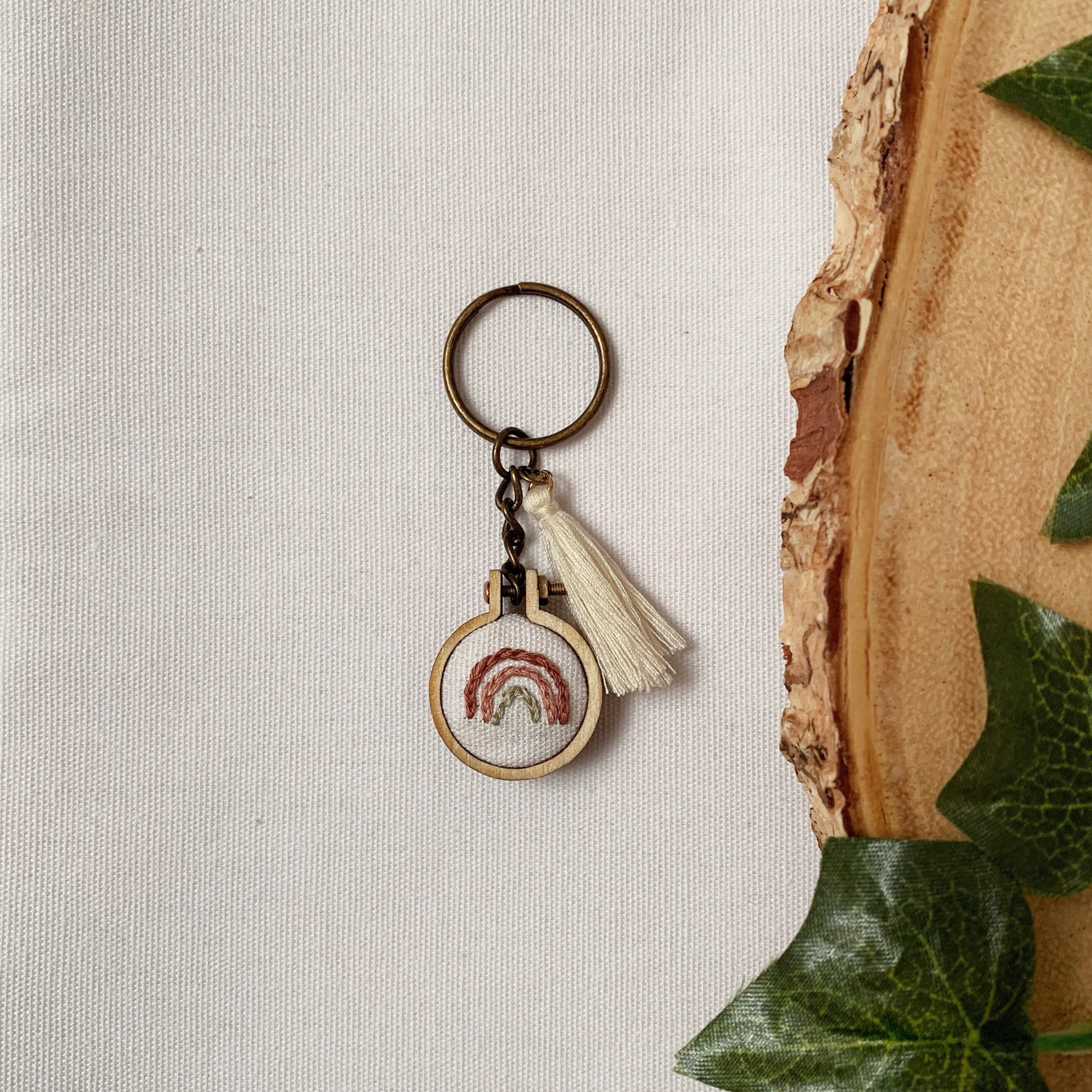 Boho Rainbow Embroidered Keychain Hand Embroidered Keychain Etsy