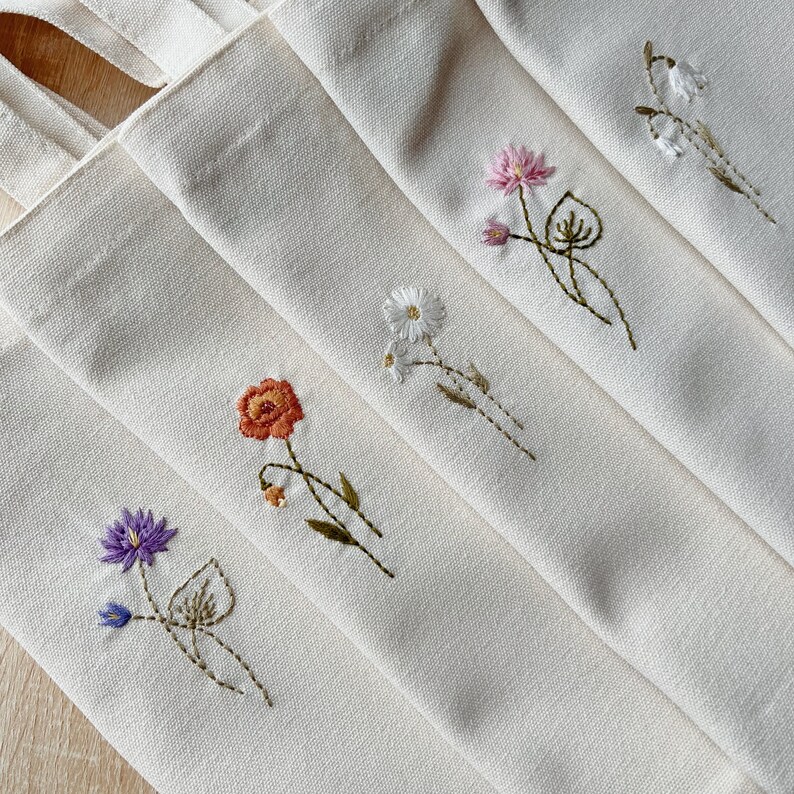 Hand Embroidered Birth Flower Tote Bag: Personalized Cotton Canvas ...