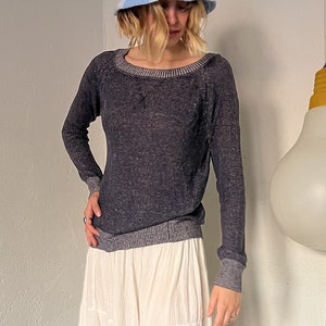 Vintage Sweater Blue Cotton Soft Knit Light Long Sleeve Vintage