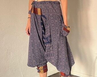 1970 Pantalones indios Salón de meditación azul marino Fondo de algodón orgánico Vintage