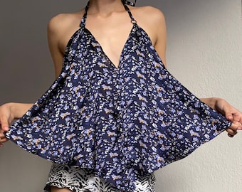 Top con lazo floral estilo años 90 estilo disco vintage