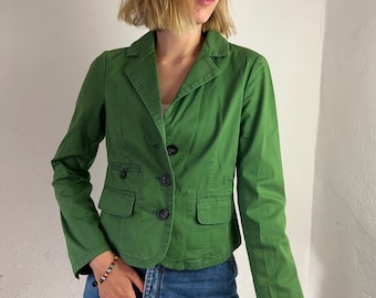Chaqueta verde de los años 90 con botones y bolsillos, estilo informal de negocios, vintage.