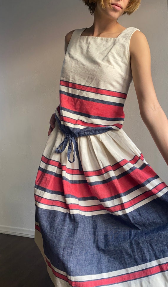 1960s Vintage Two-Piece Set Mod Striped Linen Day… - image 3