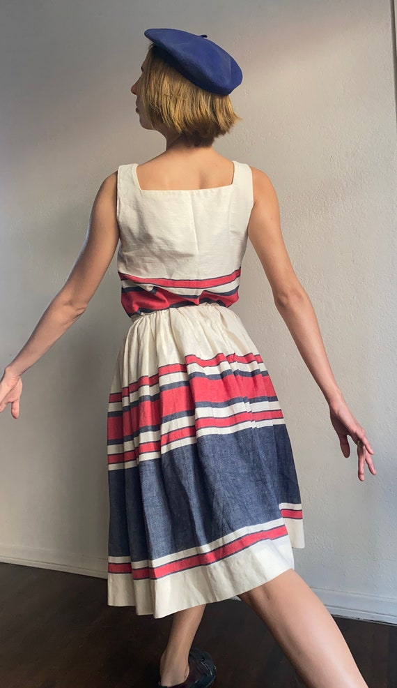 1960s Vintage Two-Piece Set Mod Striped Linen Day… - image 2