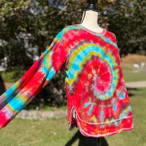 Spiral Ice Dye Tie Dye Women’s Sweatshirt High Low Tie Dye Sweatshirt Fall Distressed Hem Ready to Ship Gifts For Her