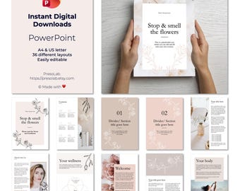PLANTILLA DE FOLLETO DE POWERPOINT – Descarga digital editable instantánea – Detente y huele las flores