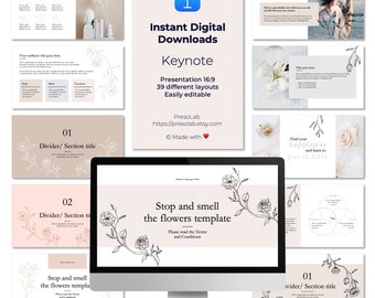 PLANTILLA DE PRESENTACIÓN DE KEYNOTE – Descarga digital editable instantánea – Detente y huele las flores